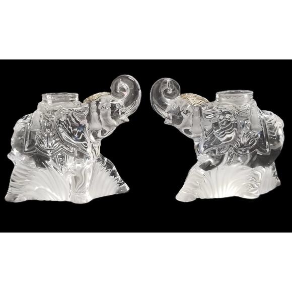 Lenox Lead Crystal Elephant Candlestick Holders Pair - Picture 1 of 8